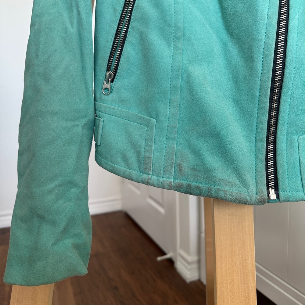 Mackage Freda Turqoise Suede Jacket 100% GOAT Skin - Picture 2 of 13